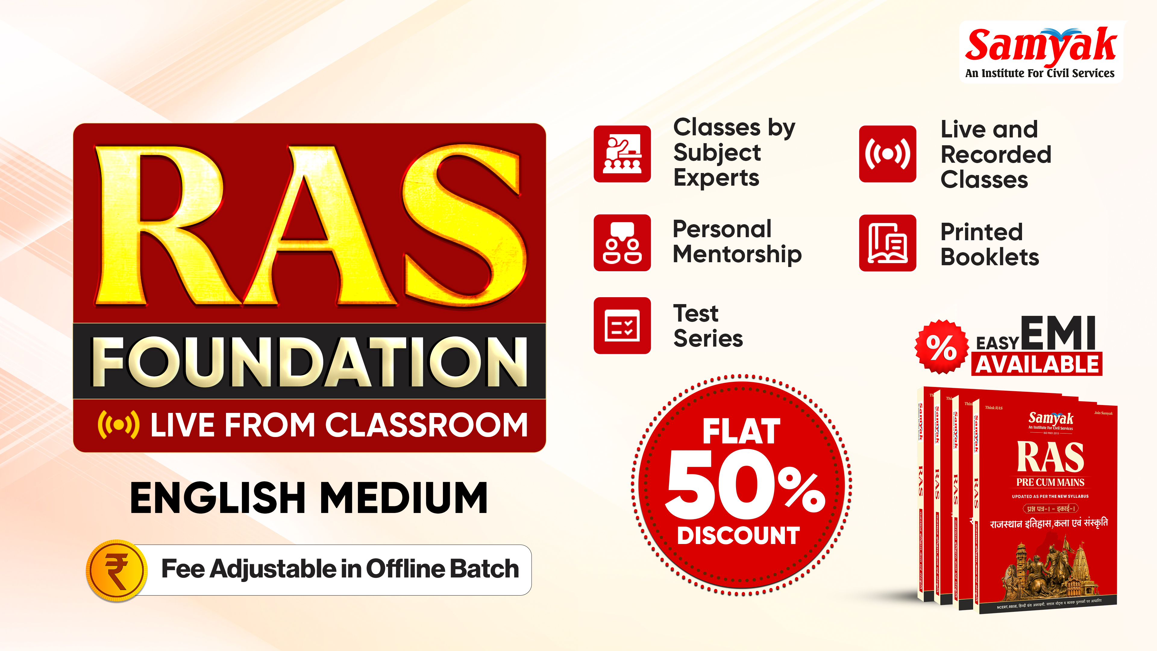 RAS Foundation Course Live From Classroom with Booklets | English Medium | (P) — Samyak IAS