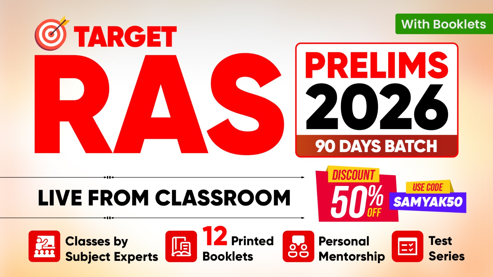 Target RAS PRE 2026 (English Med) Live from Classroom with Booklets - Samyak IAS